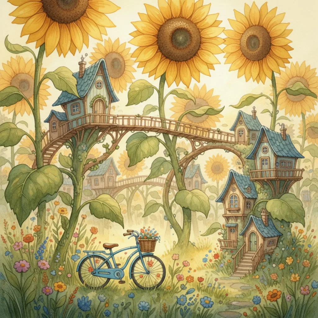 A village among sunflowers — generated with Nano Banana