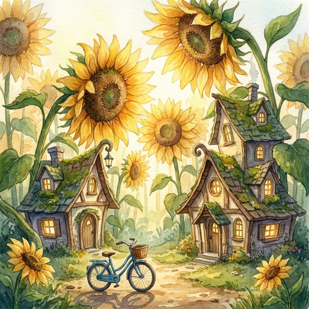 A village among sunflowers — generated with Nano Banana Pro