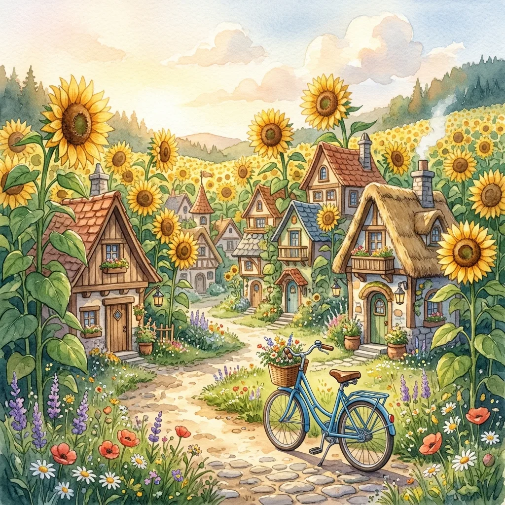 A village among sunflowers — generated with Nano Banana 2